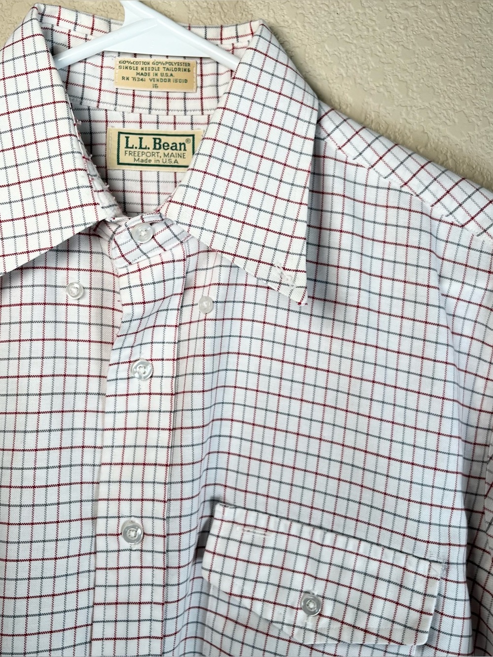 Vintage 90s LL Bean Men’s Short Sleeve Pocket Button Down Shirt Made In USA 16 L